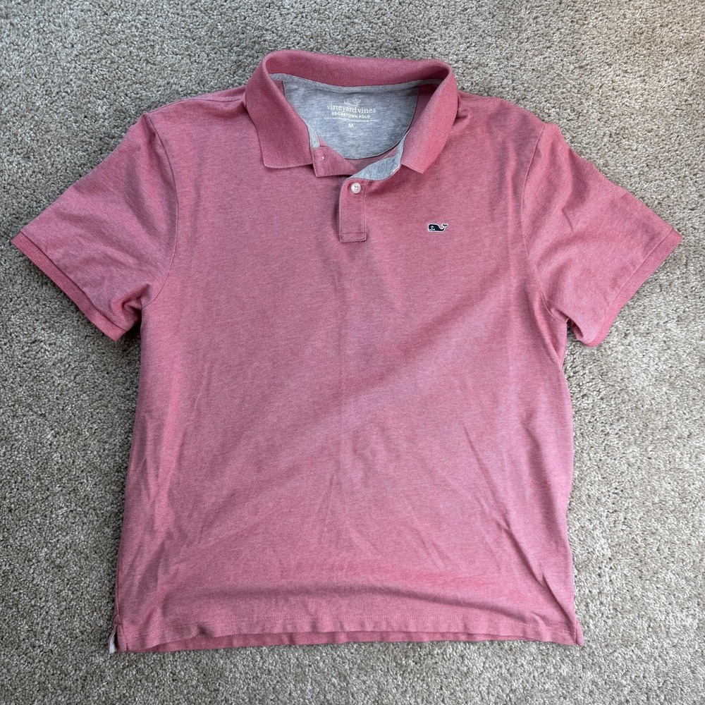 Vineyard Vines Edgartown Polo Shirt Mens Medium Pink Solid Stretch Short Sleeve